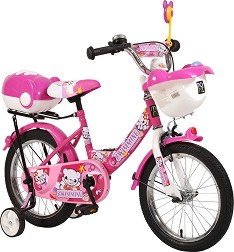 Детски велосипед Moni Swimming Cyclamen 16" - С помощни колела, кошница и багажник - велосипед