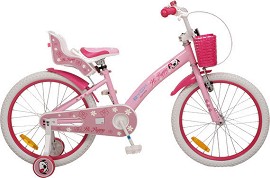 Детски велосипед BYOX Puppy 20" - С помощни колела, кошница и столче за кукла - велосипед