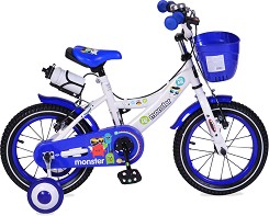 Детски велосипед Moni Monster 14" - С помощни колела и кошница - велосипед