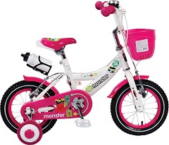 Детски велосипед Moni Monster 12" - С помощни колела и кошница - велосипед
