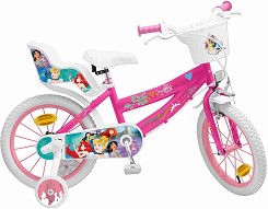 Детски велосипед Toimsa Принцесите на Дисни 16" - С помощни колела, кошница и столче за кукла - 