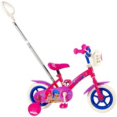Детски велосипед - Искрица и Сияйница 10" - С помощни колела, кошница и дръжка за бутане - 