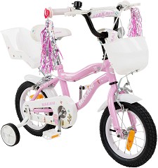 Детски велосипед Makani Aurora 12" - С помощни колела, кошница и столче за кукла - 